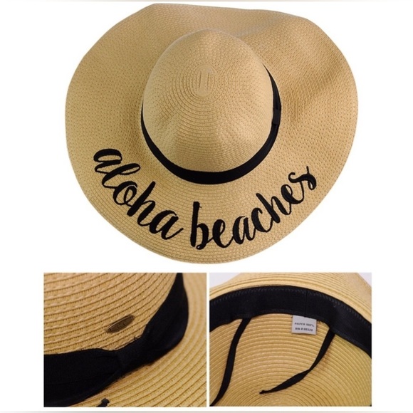 C.C crushable/packable wide brim floppy beach hat, “Aloha Beaches” - Picture 2 of 5